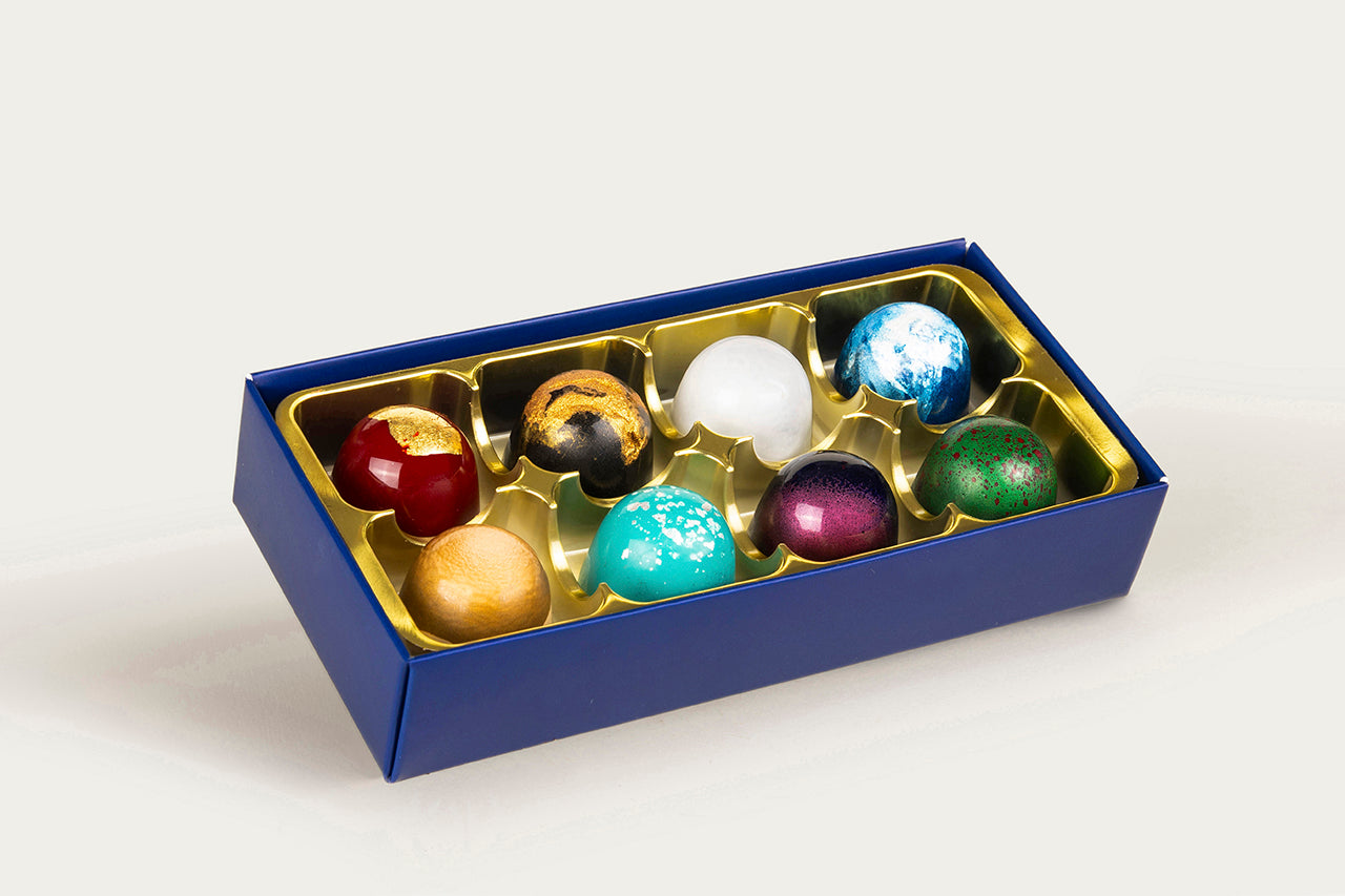 Perfect gift choice: 8-piece luxury box of colorful chocolates from XO Chocolate.